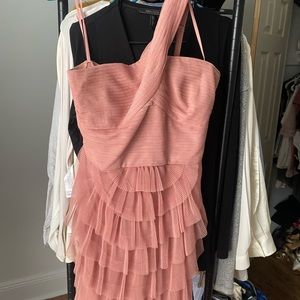 BCBG one shoulder, ruffled bottom salmon colored cocktail dress. Size 10